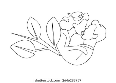Amor casal beijando simples uma linha desenho vetor design