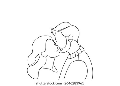 Amor casal beijando simples uma linha desenho vetor design
