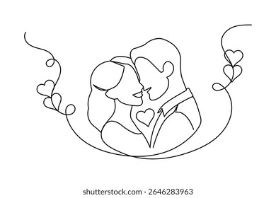 Amor casal beijando simples uma linha desenho vetor design