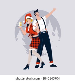 Love Couple Kissing Under The Mistletoe during Christmas Holidays Celebrate