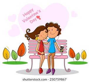 Love couple listening music through earphone in vector