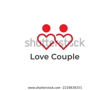 Love Couple Logo Concept sign icon symbol Element Design. Heart Pair, Two Linked Hearts Connected, Valentine's day, Togetherness Logotype. Vector illustration template 