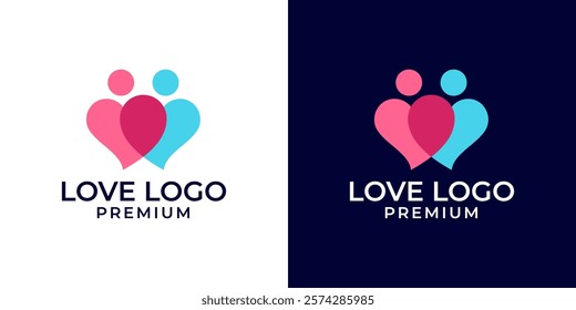 Love couple logo design from the relationship of two hearts people united. Family love logo icon illustration design template. Love connection icon symbol usable for family, wedding, romance.