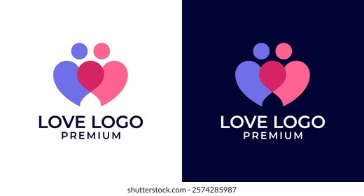 Love couple logo design from the relationship of two hearts people united. Family love logo icon illustration design template. Love connection icon symbol usable for family, wedding, romance.