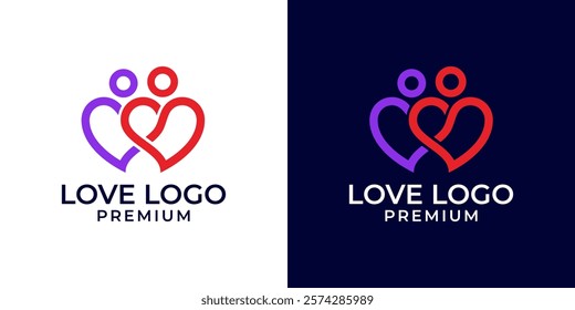 Love couple logo design from the relationship of two hearts people united. Family love logo icon illustration design template. Love connection icon symbol usable for family, wedding, romance.