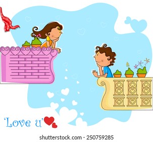 Love couple making heart in balcony in vector