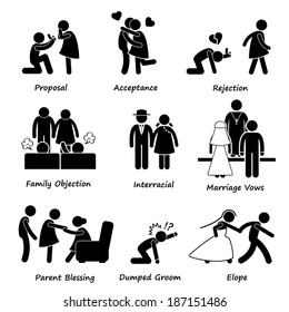 Love Couple Marriage Problem difficulty Stick Figure Pictogram Icon Cliparts