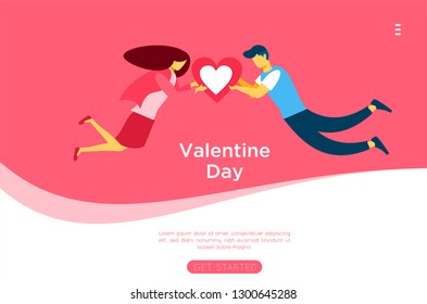 love couple in mobile phone sent pink heart and love gift.design for Valentine's day festival on pink background. Vector illustration. landing page banner presentation card illustration. - Vector 