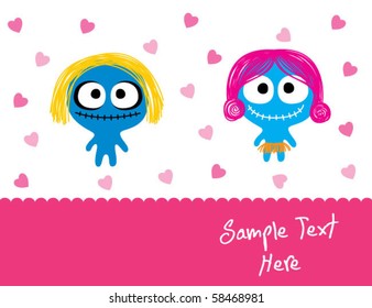 love couple monster doodle