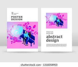 love couple on the bench concept. Poster template