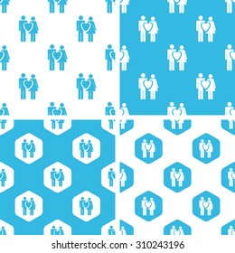 Love couple patterns set, simple and hexagon, blue and white