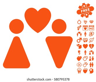 Love Couple pictograph with bonus decorative clip art. Vector illustration style is flat iconic orange symbols on white background.