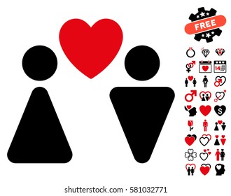 Love Couple pictograph with bonus passion pictograms. Vector illustration style is flat iconic intensive red and black symbols on white background.