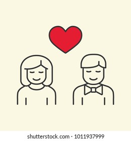 love couple relationship line flat icon on yellow background