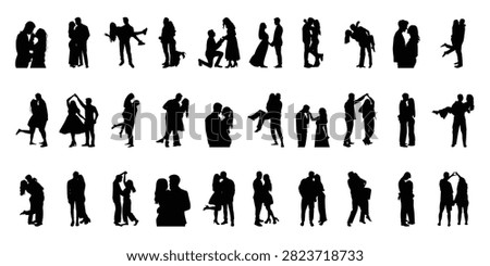 Love Couple Silhouettes – Proposal, Dancing and Romantic Pose Vector Pack.eps10