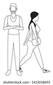 love couple with technology device cartoon vector illustration graphic design