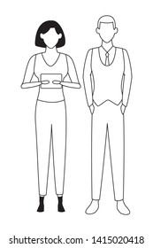 love couple with technology device cartoon vector illustration graphic design