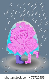 Love couple of umbrellas in the rain