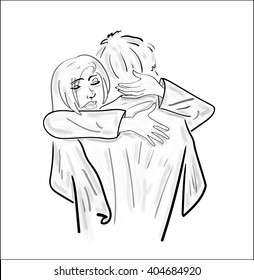 Love couple. Vector illustration of girl hugging guy