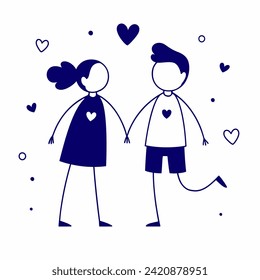 love couple walk happy cartoon style