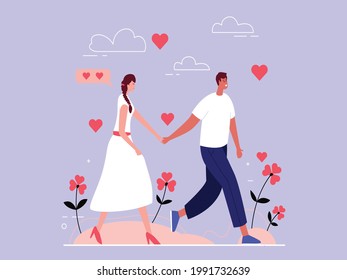 love couple walking hand in hand  walking in the park vector illustration