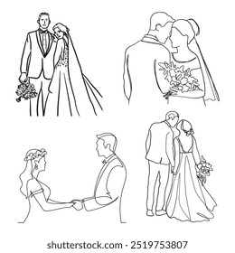 Amor Casal pacote de casamento desenhado à mão ilustração vetorial.