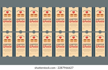 love coupon coffee date set vector flat design