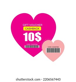 Love Coupon Discount. 10$ Price Offer, Promo Code Gift Voucher And Coupons Template. Vector Illustration.