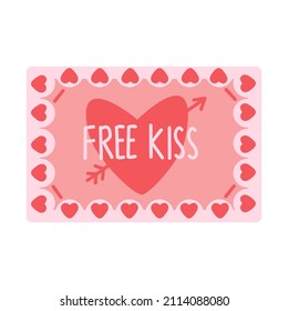 Love Coupon. Free kiss. Kiss ticket. Romantic game for lovers. Happy Valentine's Day! Cute vector illustration Hand drawn vector illustration in flat cartoon style.
