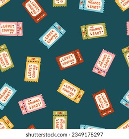 love coupon vector seamless pattern. Valentines day ticket Romantic texture background