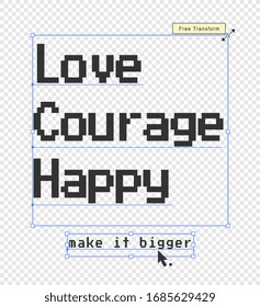 love courage happy slogan in graphic concept style with cursor on transparent background