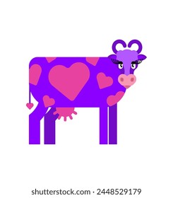 Me encanta la vaca. Una VACA con corazones es un símbolo de amor y fidelidad. Ilustración del 14 de febrero. Día de San Valentín. Día de San Valentín