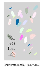 With Love Creative Card with hand drawn confetti brush smears. Artistic background for greeting cards, invitations, wedding, headers, covers, brochures, birthday, anniversary, Valentine's Day. Vector