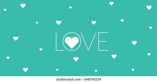 LOVE - creative hand drawn calligraphy on turquoise background for Valentine`s Day cards, party invitations, greetings, posters, flyers, wedding design and decoration, banners, prints, web.