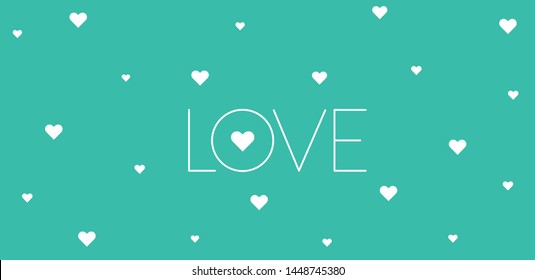 LOVE - creative hand drawn calligraphy on turquoise background for Valentine`s Day cards, party invitations, greetings, posters, flyers, wedding design and decoration, banners, prints, web.