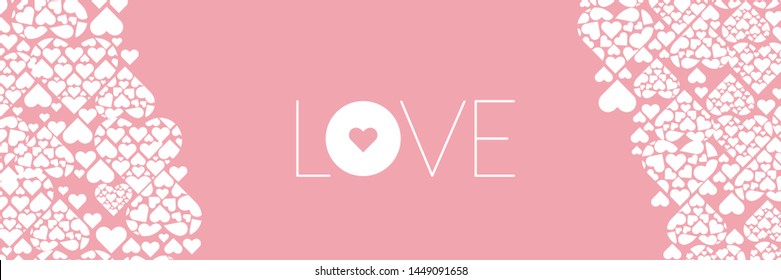 LOVE - creative hand drawn calligraphy on pale pink background for Valentine`s Day cards, party invitations, greetings, posters, flyers, wedding design and decoration, banners, flyers, prints, web.