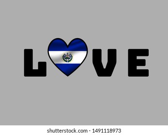 Love creative sign text with heart and inside National flag of Republic of El Salvador. original colors and proportion. Simply vector illustration, from countries flag set.