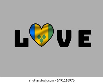 Love creative sign text with heart and inside Beautiful national flag of Saint Vincent and Grenadines. original colors and proportion. Simply vector illustration eps10, from countries flag set.