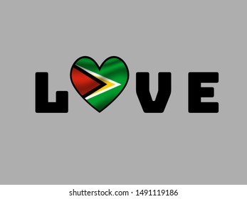 Love creative sign text with heart and inside National flag of Cooperative Republic of Guyana. original colors and proportion. Simply vector illustration, from countries flag set.