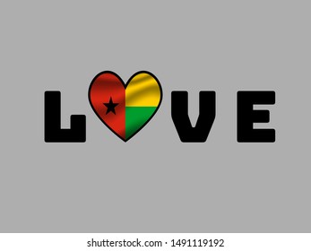 Love creative sign text with heart and inside National flag of Republic of Guinea-Bissau. original colors and proportion. Simply vector illustration eps10, from countries flag set.