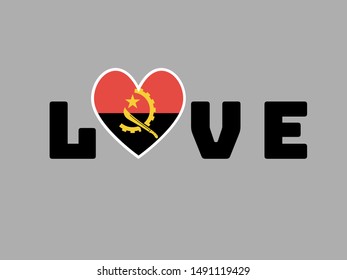 Love creative sign text with heart and inside National flag of Republic of Angola. original colors and proportion. Simply vector illustration eps10, from countries flag set.
