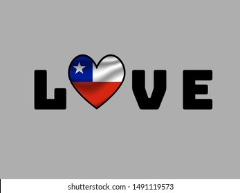 Love creative sign text with heart and inside National flag of Republic of Chile. original colors and proportion. Simply vector illustration, from countries flag set.