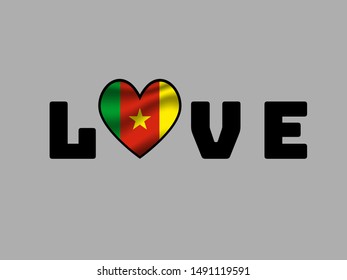 Love creative sign text with heart and inside National flag of Republic of Cameroon. original colors and proportion. Simply vector illustration eps10, from countries flag set.
