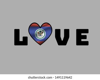 Love creative sign text with heart and inside National flag of Belize . original colors and proportion. Simply vector illustration, from countries flag set.