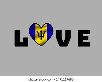 Love creative sign text with heart and inside National flag of Barbados . original colors and proportion. Simply vector illustration, from countries flag set.