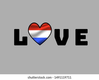 Love creative sign text with heart and inside National flag of Grand Duchy of Luxembourg . original colors and proportion. Simply vector illustration, from countries flag set.