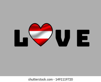 Love creative sign text with heart and inside National flag of Republic of Austria. original colors and proportion. Simply vector illustration, from countries flag set.