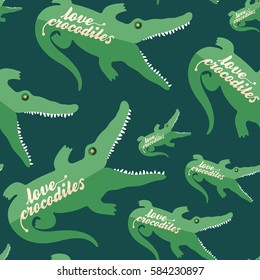Love crocodiles flat icon seamless pattern.