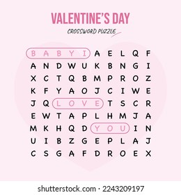 love crossword for valentine’s day, vector illustration