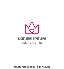 Love crown, king love. Vector logo template